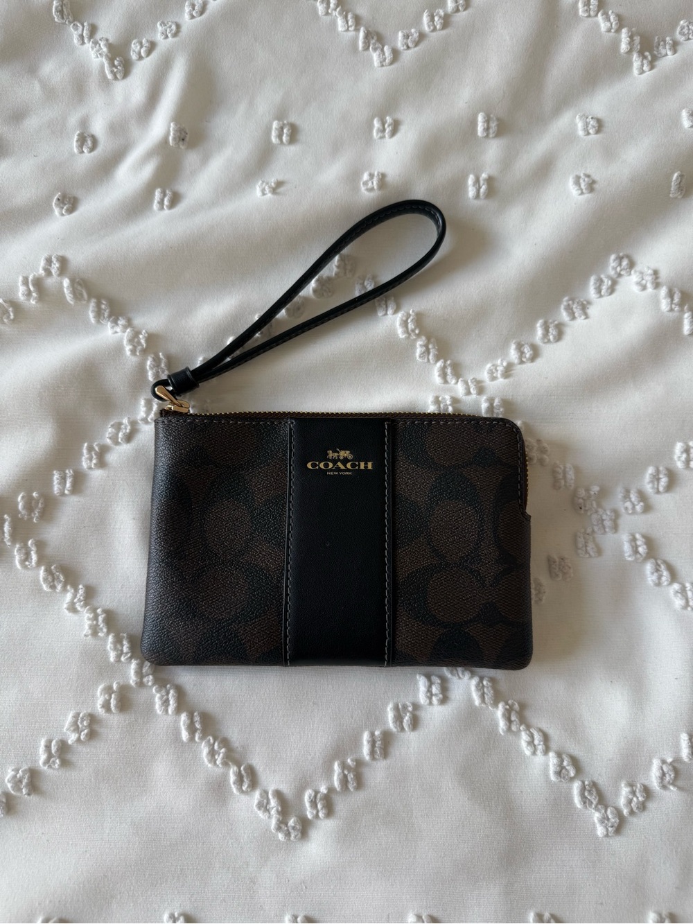 Coach Brown and Black Signature Wristlet Pouch